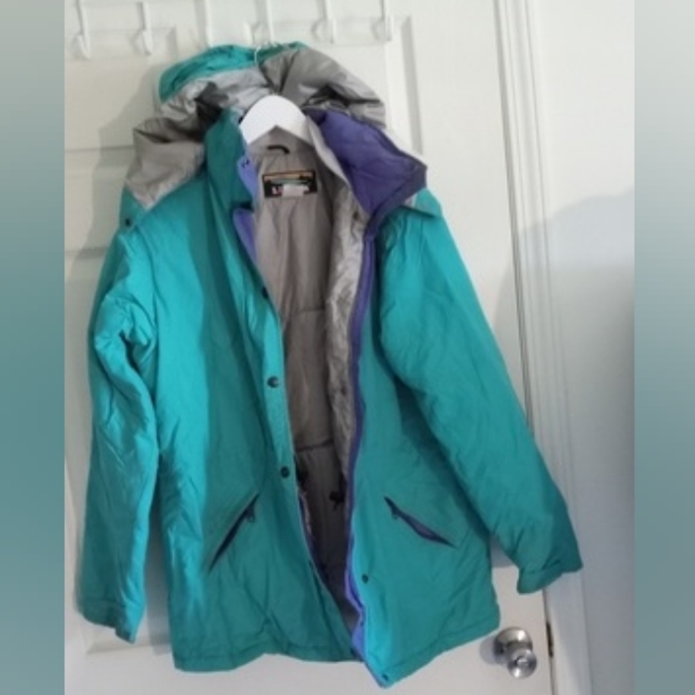L.L.Bean Aquamarine & Purple "Sunrise over Katahdin" Color Block Parka- Size M